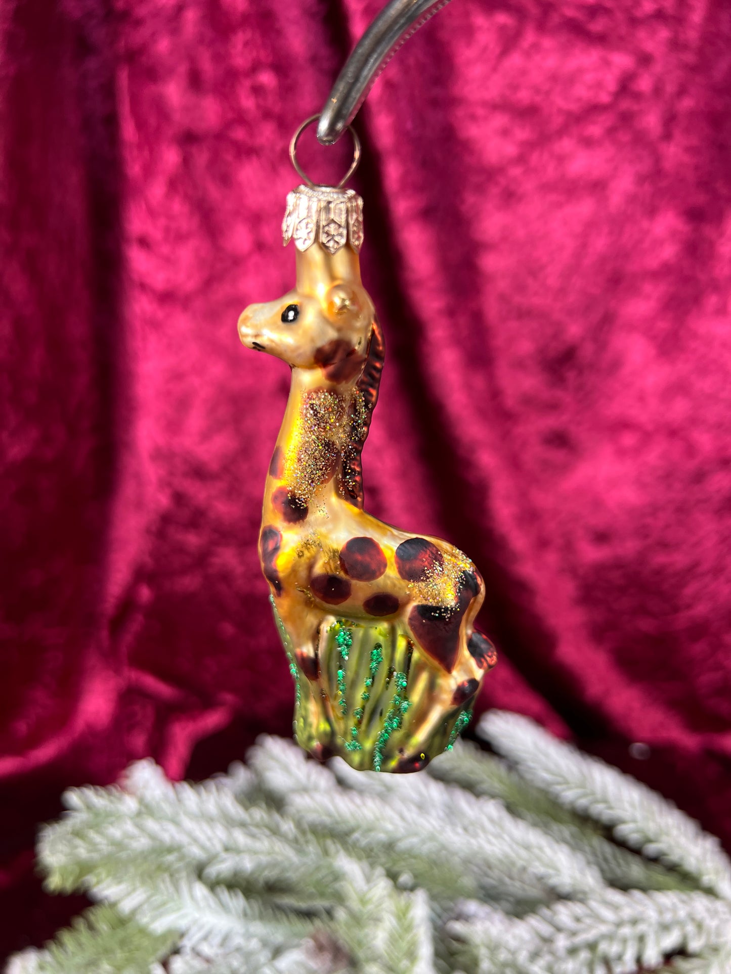 Vintage Christmas - Handblown Glass Ornament - Giraffe In The Grass