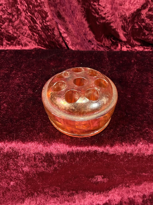 Vintage Carnival Glass Flower Frog – Marigold Iridescent Dome