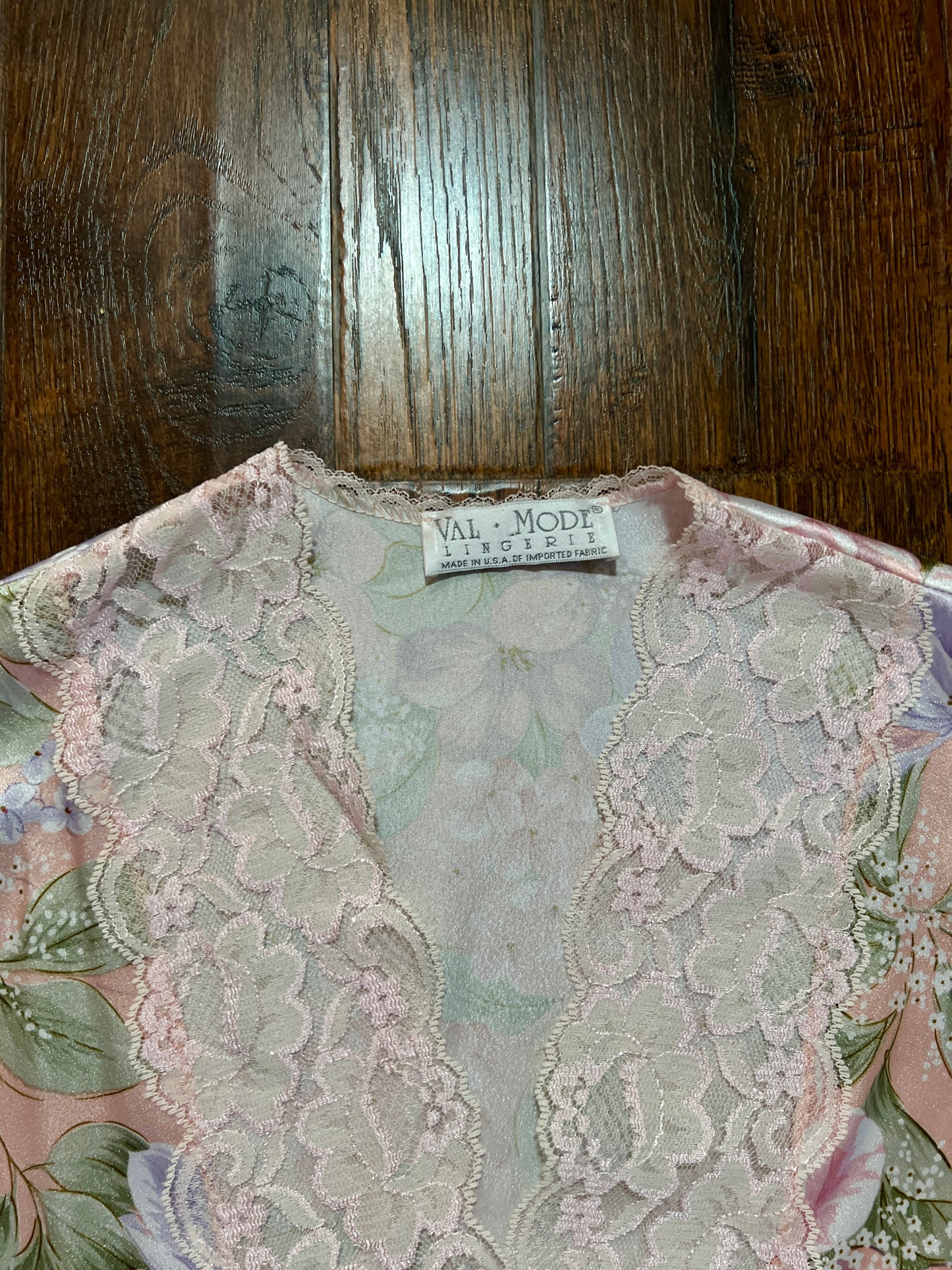 Vintage Silky Nightgown and Robe Lingerie Set - Pink Floral Print Peignoir Ensemble - Val Mode