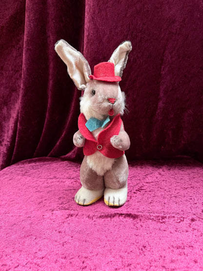 Vintage 1950s Gund Plush Rabbit Music Box – “Rock-a-Bye Baby” + Felt Outfit