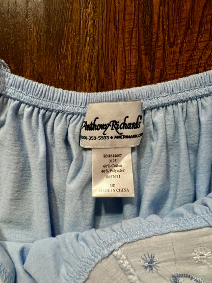 Vintage Blue Cotton Blend Nightgown - Embroidered Lace Yoke - Anthony Richards
