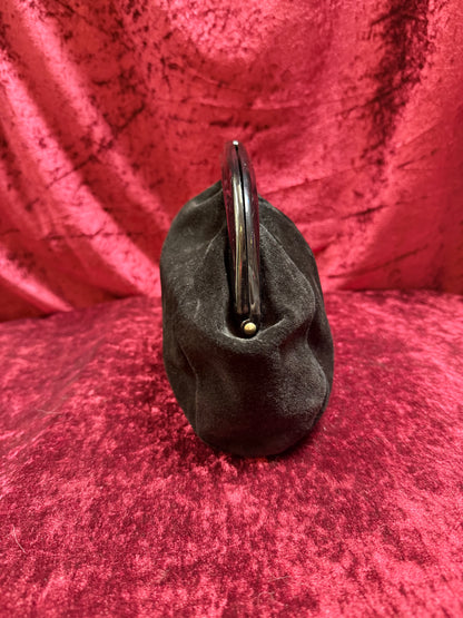 Vintage Accessories - Kiss Lock Evening Clutch - Genuine Black Suede Leather - Italy