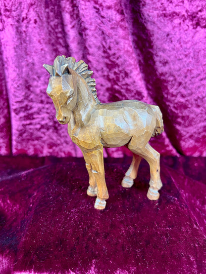 Vintage Figurine - Wood Carved Stallion - 5"