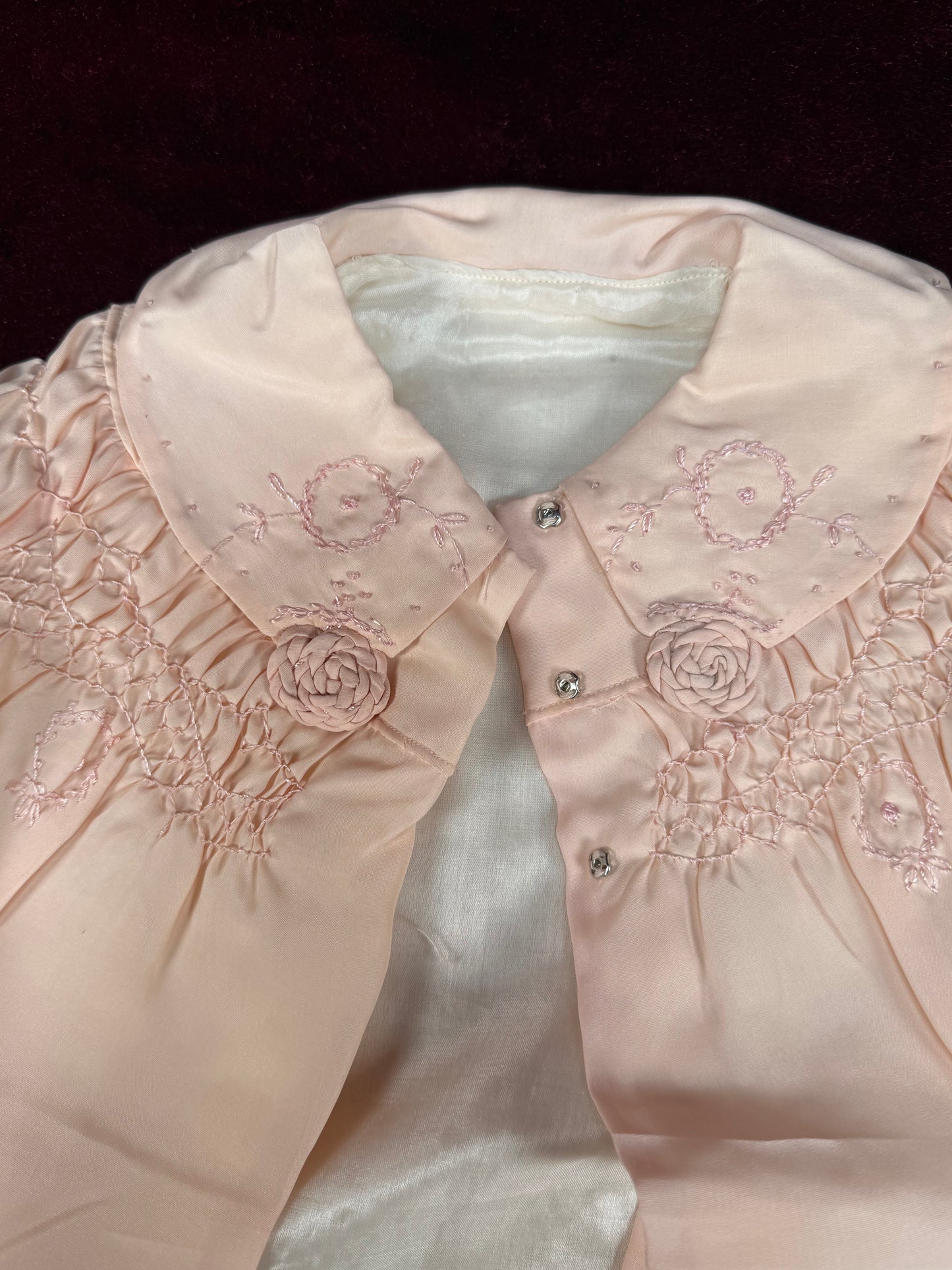 Vintage Silk Baby Capelet – Blush Pink Embroidered Lined Infant Coat