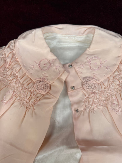 Vintage Silk Baby Capelet – Blush Pink Embroidered Lined Infant Coat