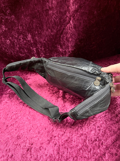 Vintage Y2K Leather Everest Waist Bag – Black Multi-Pocket Fanny Pack