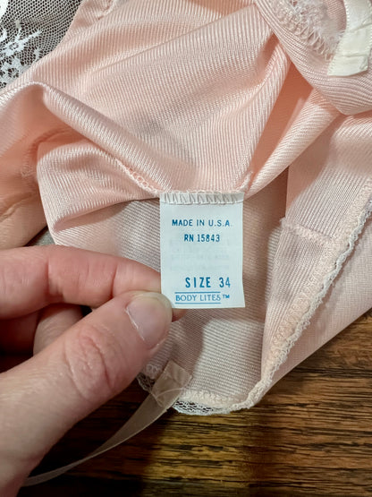 Vintage Silky Dress Slip with  Sheer Lace Yoke - Blush Pink - Body Lites