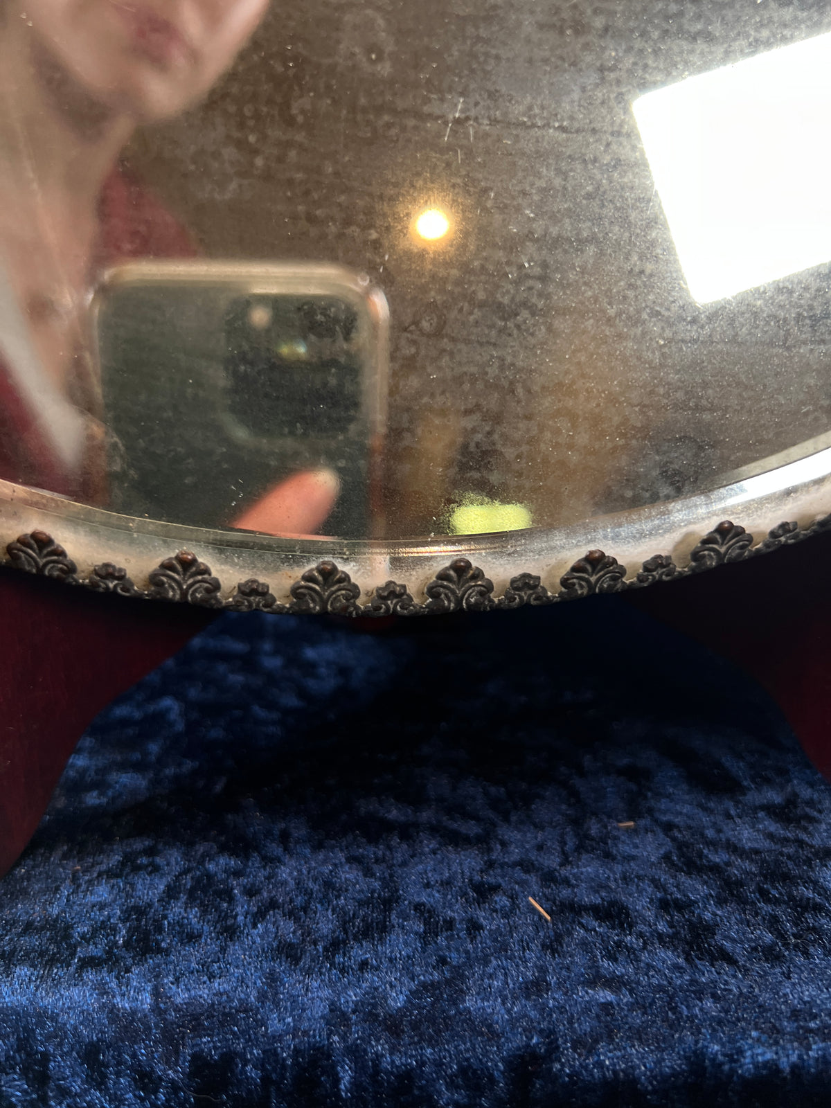Antique Silver Plate Plateau Mirror - Ornate Beveled Glass Footed Vanity Tray