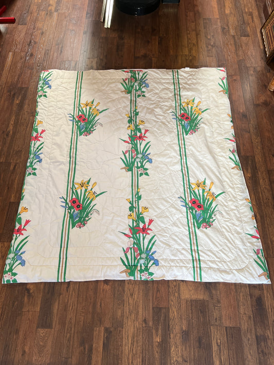 Vintage Linens - Double-Sided Comforter - Colorful Flowers - J.P. Stevens - 83" X 72"