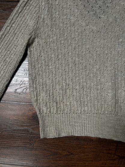 Vintage Penrose Lightweight Knit Sweater – Beige V-Neck Pullover – Medium