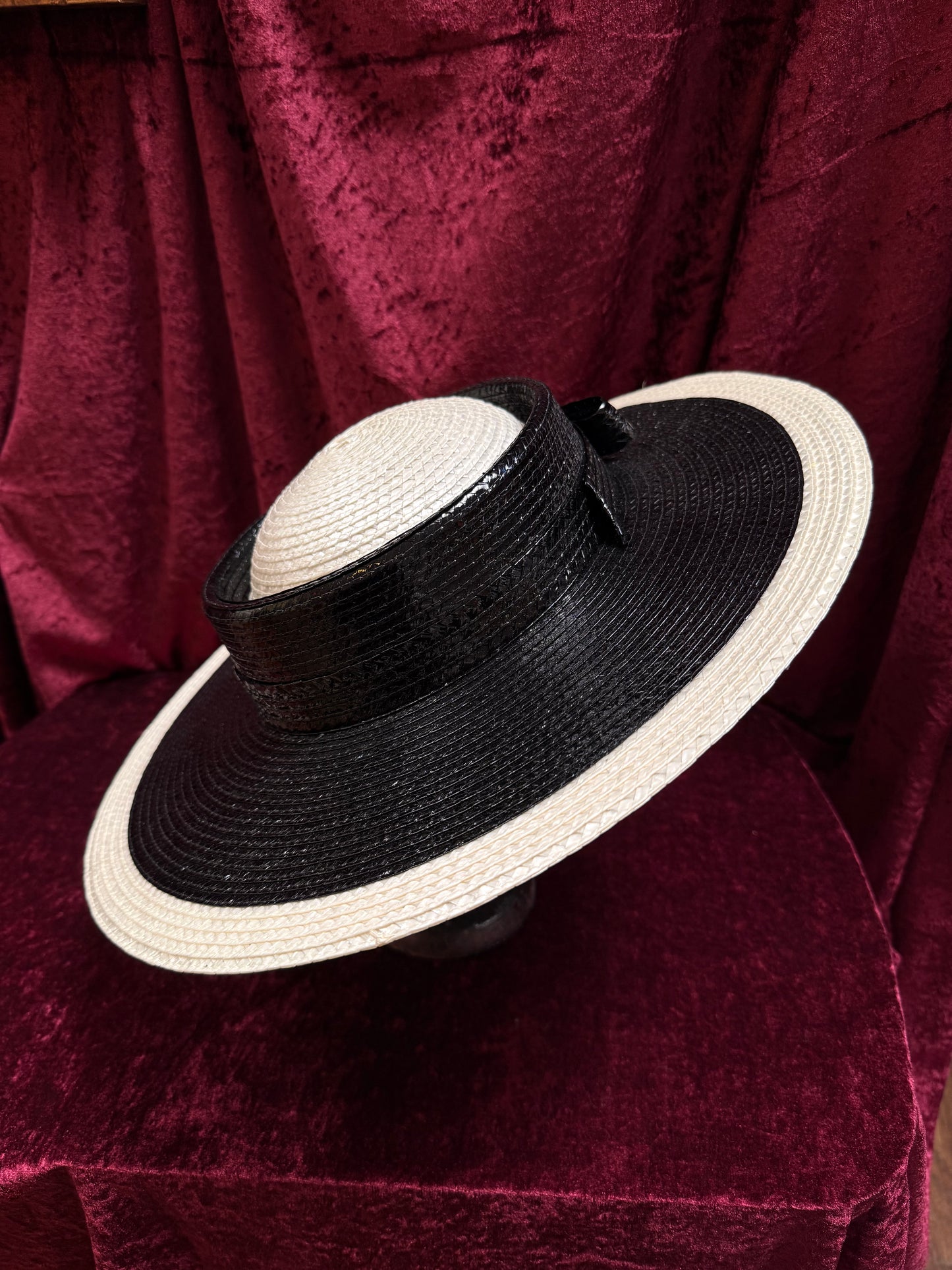 Vintage Accessories - Black and White Straw Derby Hat - Mr. John Classic