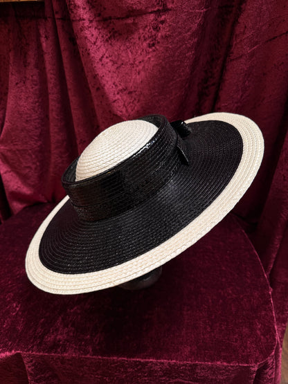Vintage Accessories - Black and White Straw Derby Hat - Mr. John Classic