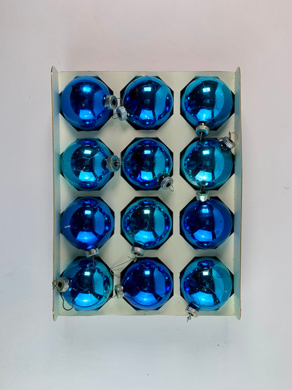 Vintage Christmas Decor - Handblown Glass Ornaments - Peacock Blue - Holly - Made In U.S.A