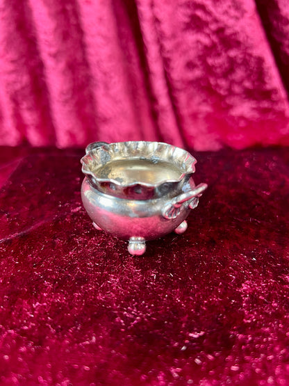 Vintage Kitchen - Footed Salt Cellar - Sterling Silver Plated - Scalloped Edge with Handles - Silver Plate Co.