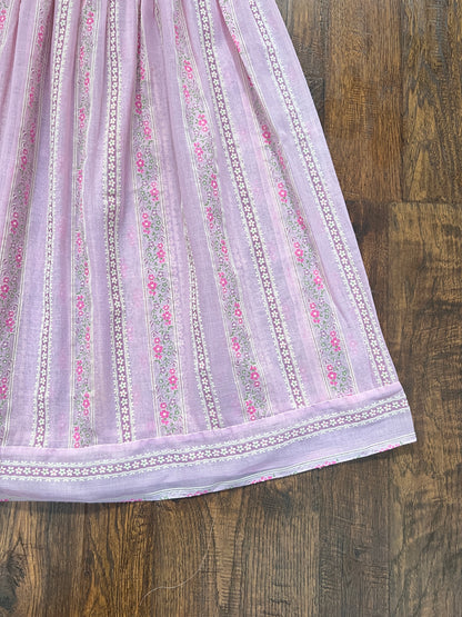 Vintage Circle Skirt - Pink Floral Stripe Semi Sheer Midi - Small