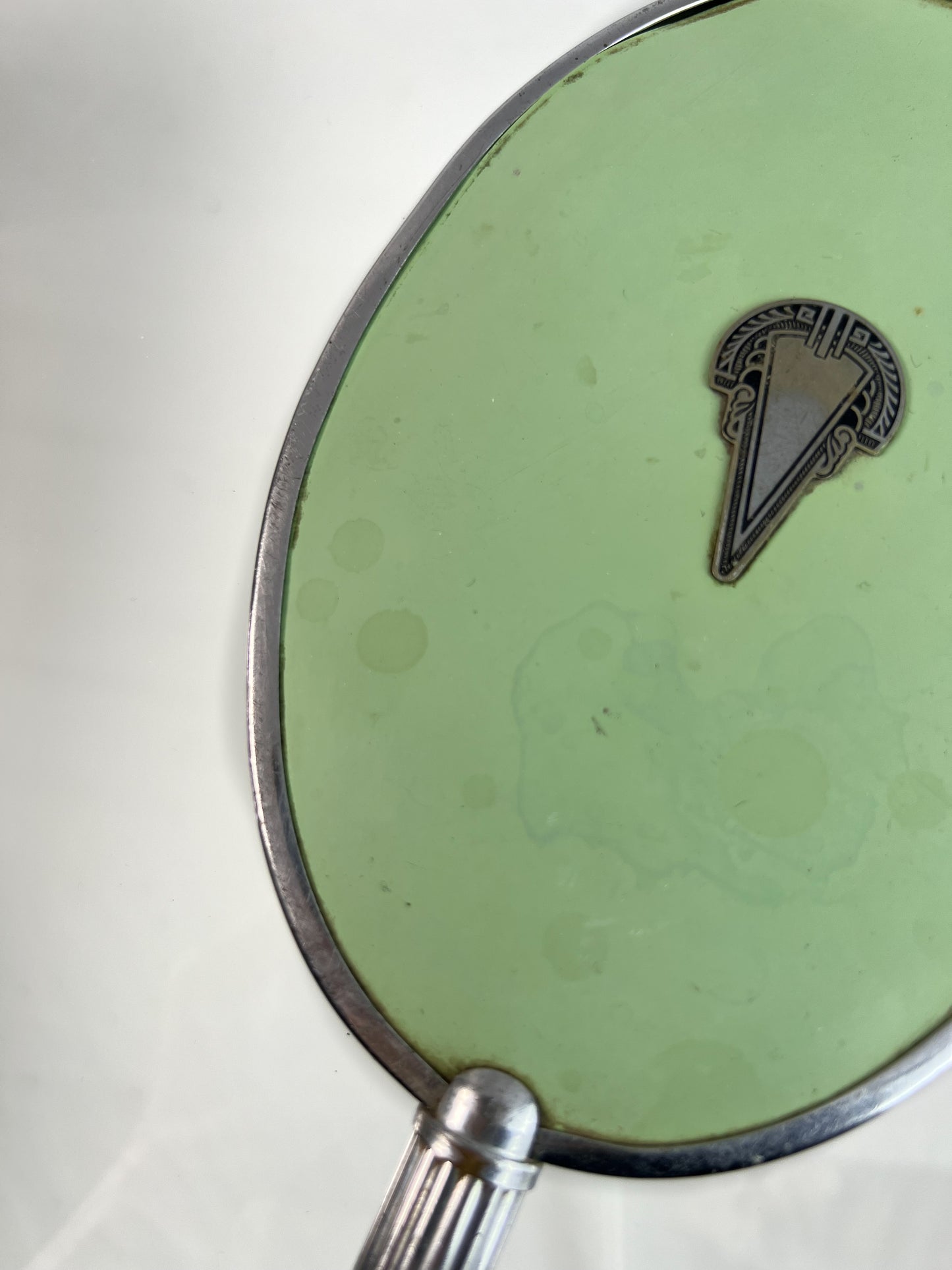 Vintage Hand Mirror - Sage Green Art Deco