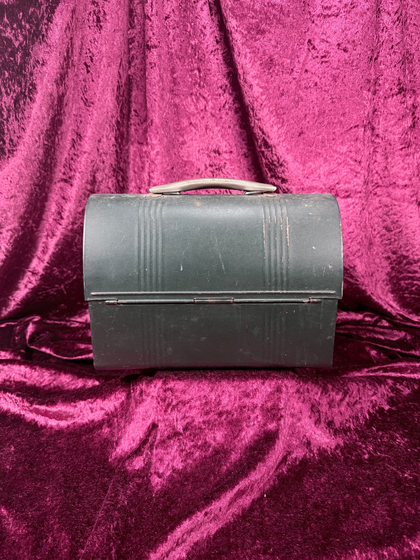 Vintage Metal Lunch Box - Green Dome Top Patent Pending Design
