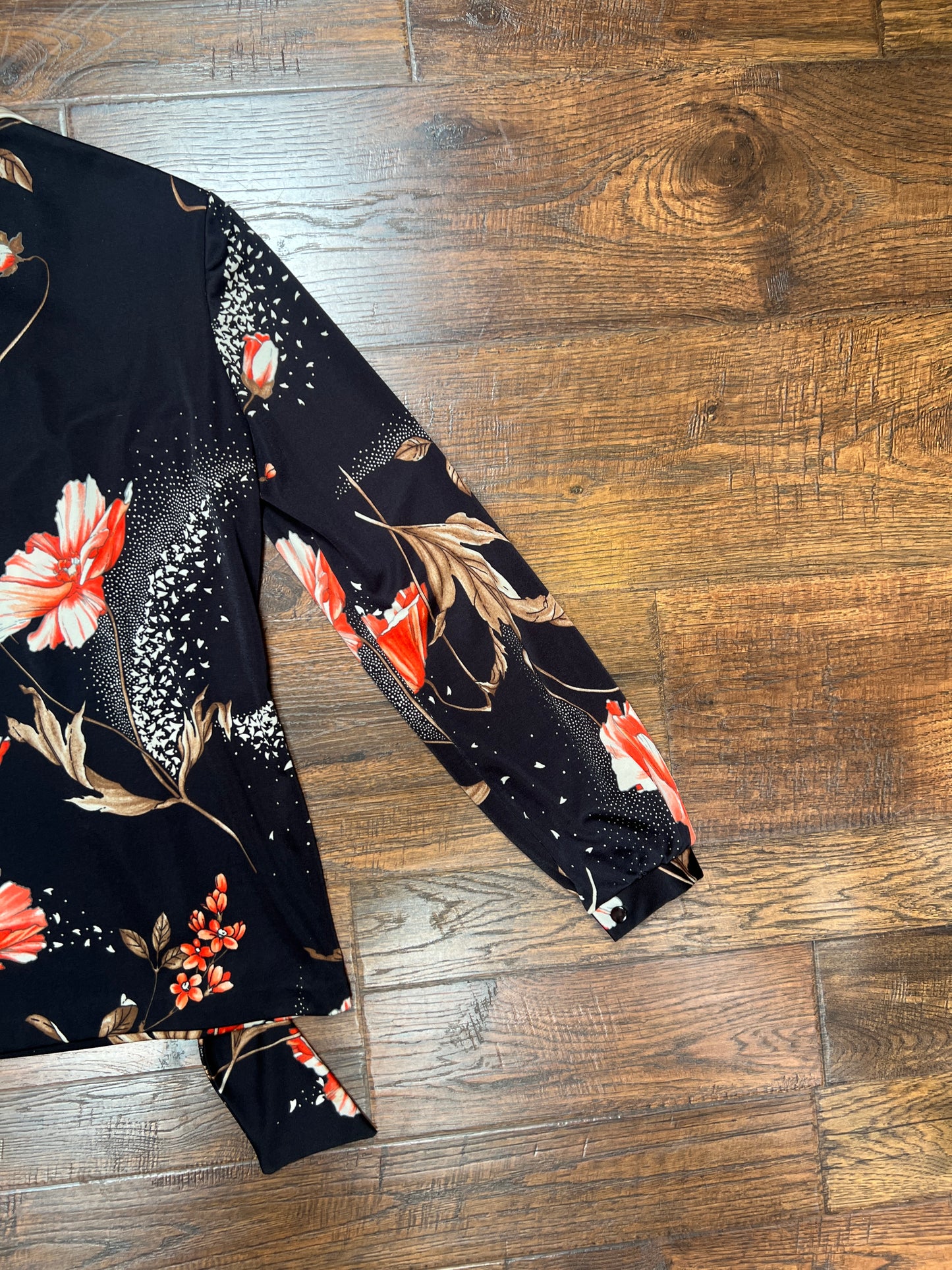 Vintage Clothing - 1970s Polyester Tie-Neck Blouse - Pink Flowers - Mardi Modes New York - Medium