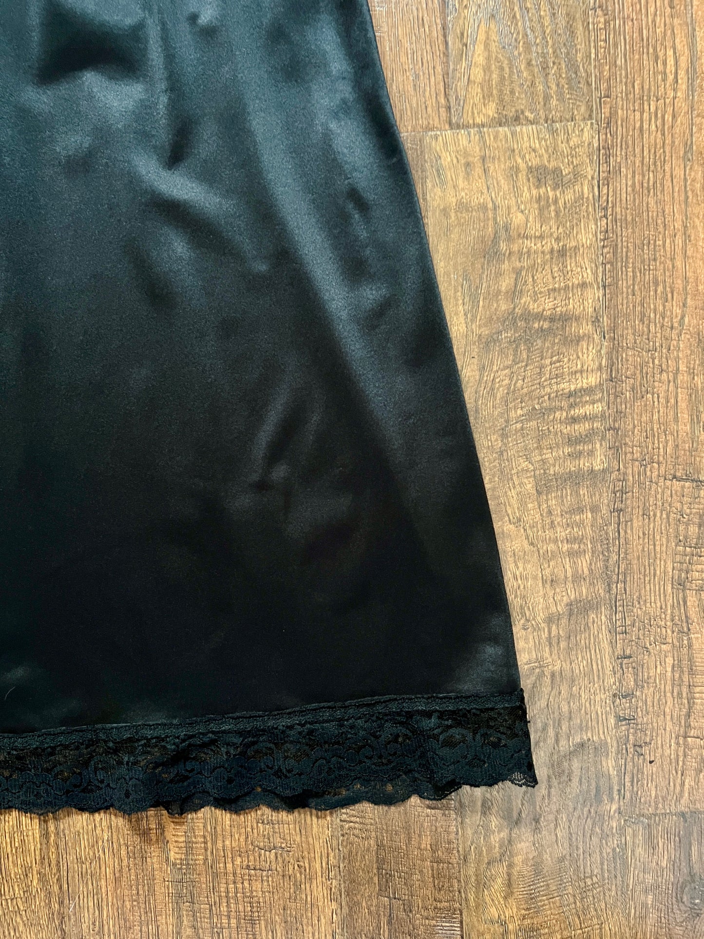 Vintage Nylon Spaghetti Strap Slip Dress - Black Lace Trim Nightgown