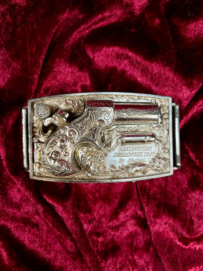 Vintage Metal Belt Buckle - Agent Zero Remington Derringer Cap Gun - 1959 Mattel