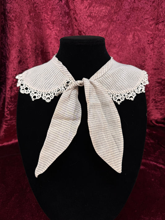 Vintage Emily Wethers Collar Scarf – Striped Lace Trim Tie Front