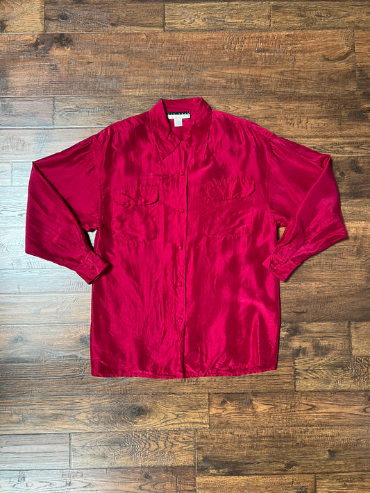 Vintage Clothing - 100% Silk Blouse - Maroon - Small - New York Studio