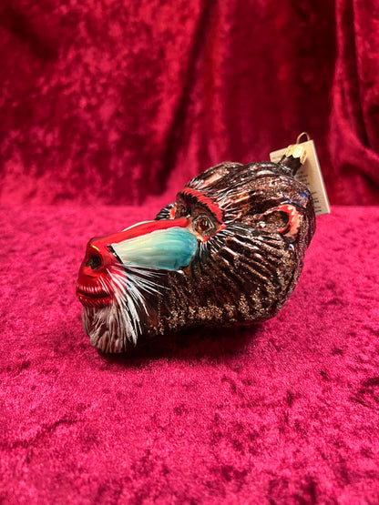 Vintage Christmas - Handblown Glass Ornament - Mandrill Head - Slavic Treasures - Made In Poland