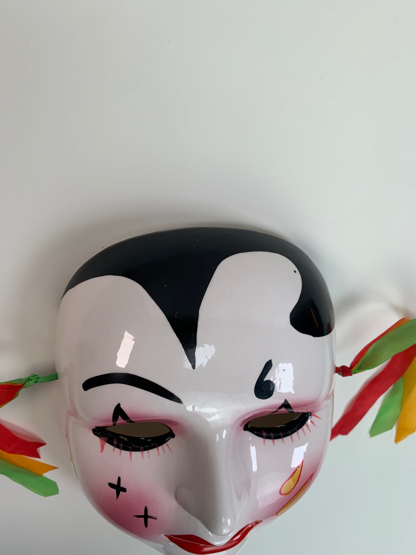 Vintage 1980s Satis-5 Hand Painted Ceramic Pierrot Clown Mask - Made In Taiwan