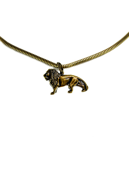 Vintage Brass Choker - Lion Pendant on 16" Snake Chain