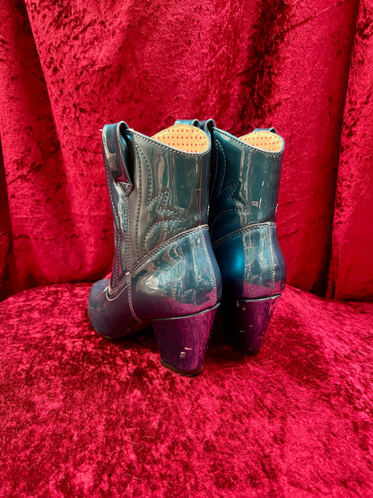 Vintage Style Shoes - Heeled Cowboy Boots - Electric Blue - Size 5 - But Another Innocent Tale (BAIT)