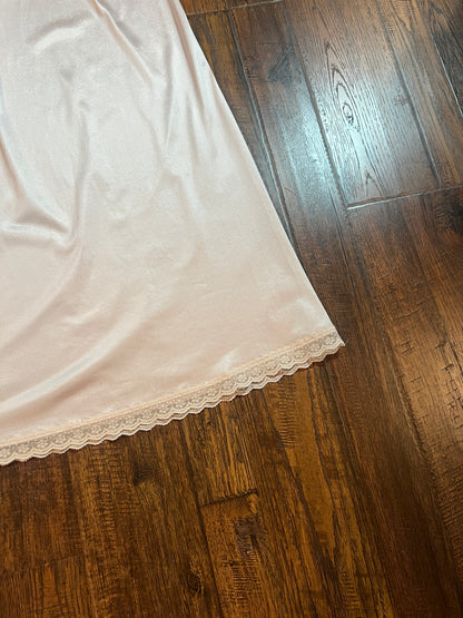 Vintage Clothing - Ankle Length Pink Skirt Slip with Lace Edge - Size Small