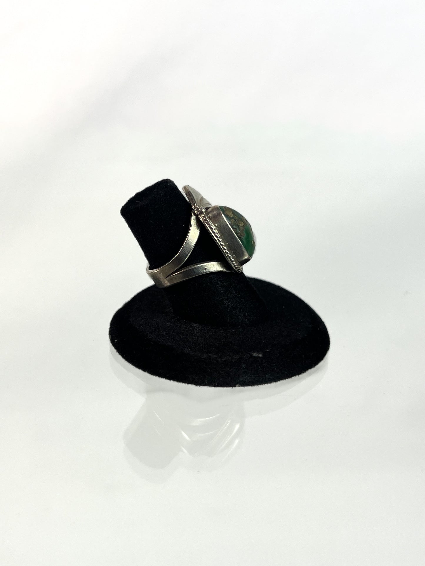 Vintage Jewelry - Silver Ring - Green Stone with Crystals - Size 6.25