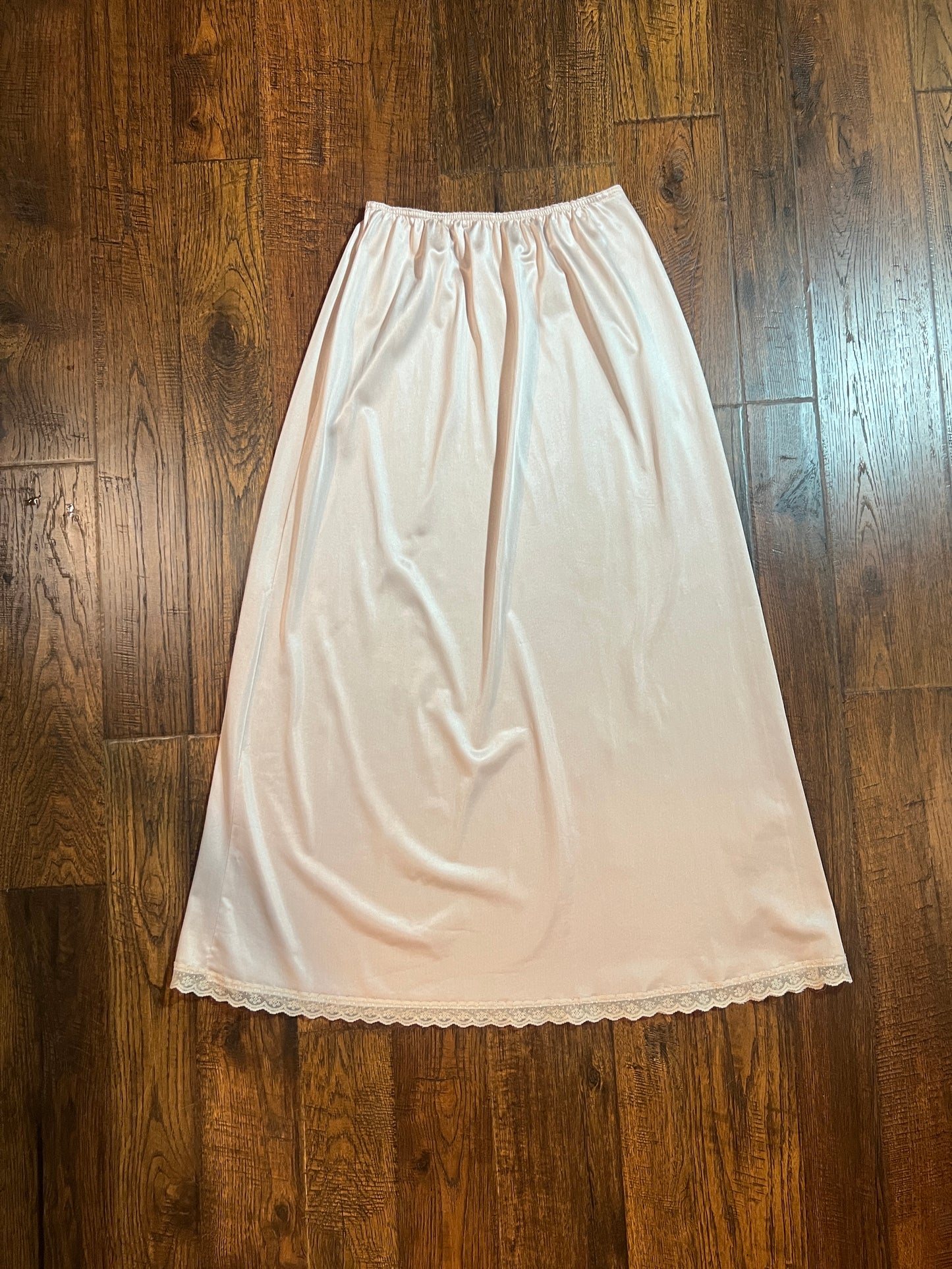 Vintage Clothing - Ankle Length Pink Skirt Slip with Lace Edge - Size Small