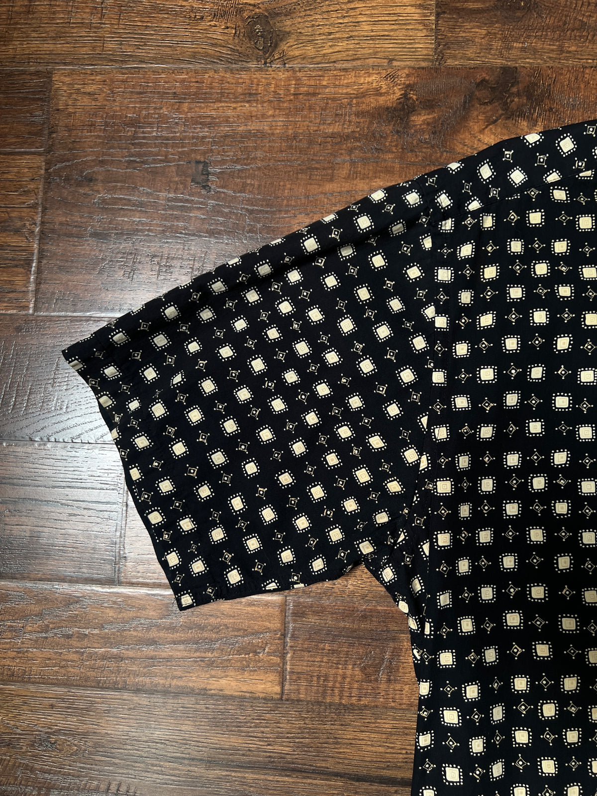Vintage Pierre Cardin Cotton Shirt – Black and Beige Geometric Print – Size Large