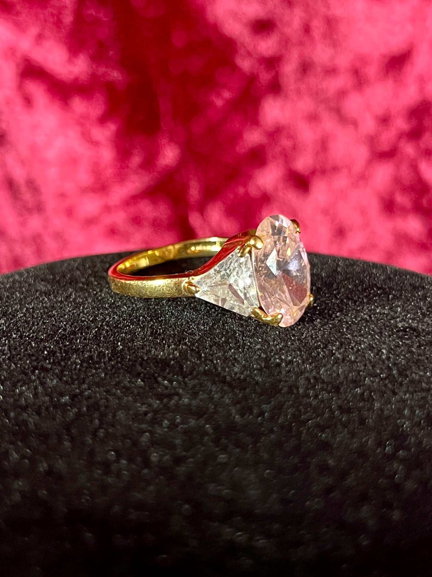 Vintage 14K HGE Cocktail Ring – Oval Cut Pink and Clear Faceted Cubic Zirconia - Size 8