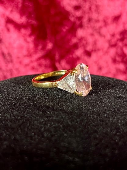 Vintage 14K HGE Cocktail Ring – Oval Cut Pink and Clear Faceted Cubic Zirconia - Size 8