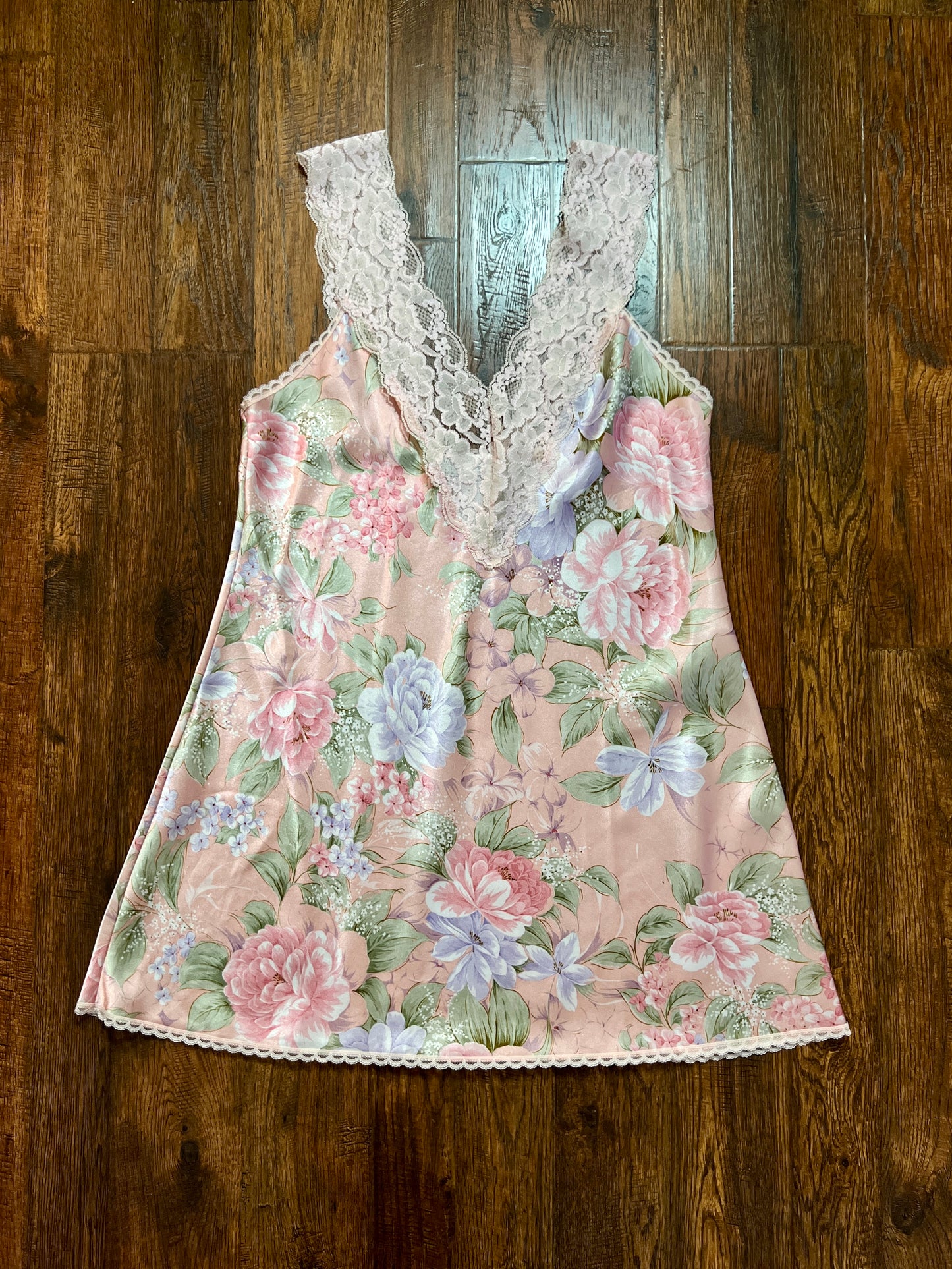 Vintage Silky Nightgown and Robe Lingerie Set - Pink Floral Print Peignoir Ensemble - Val Mode