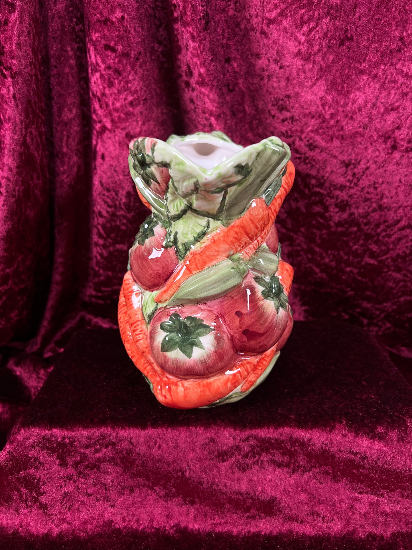 Vintage Ceramic Pitcher - Hand Painted 3D Vegetable Relief - World Bazaar Inc