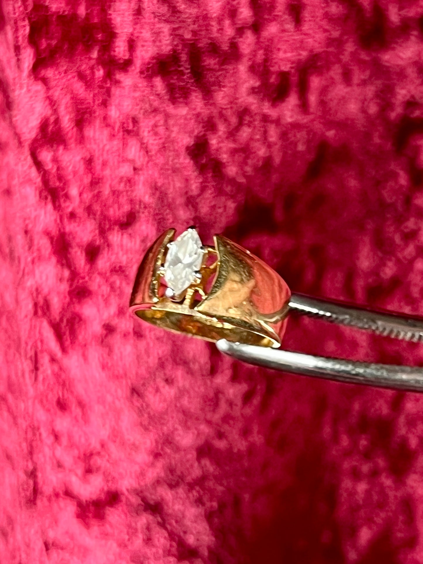 Vintage 14KT Gold Electroplate Cocktail Ring – Marquise Cut Cubic Zirconia - ESP - Size 7.5