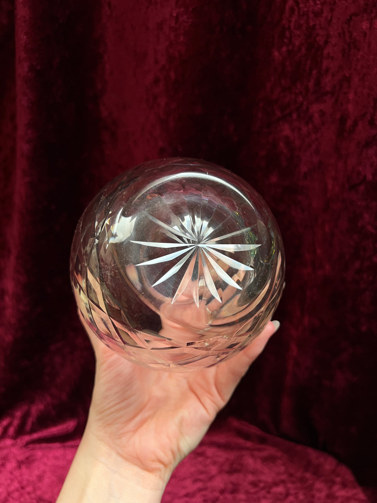 Vintage Cut Crystal Candle Holder - Rose Globe on Ornate Brass Pedestal Stand