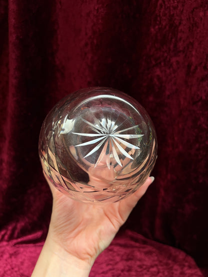 Vintage Cut Crystal Candle Holder - Rose Globe on Ornate Brass Pedestal Stand