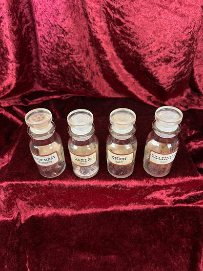 Vintage Glass Apothecary Style Spice Jar Set with Original Labels - Kitchen Collection Set