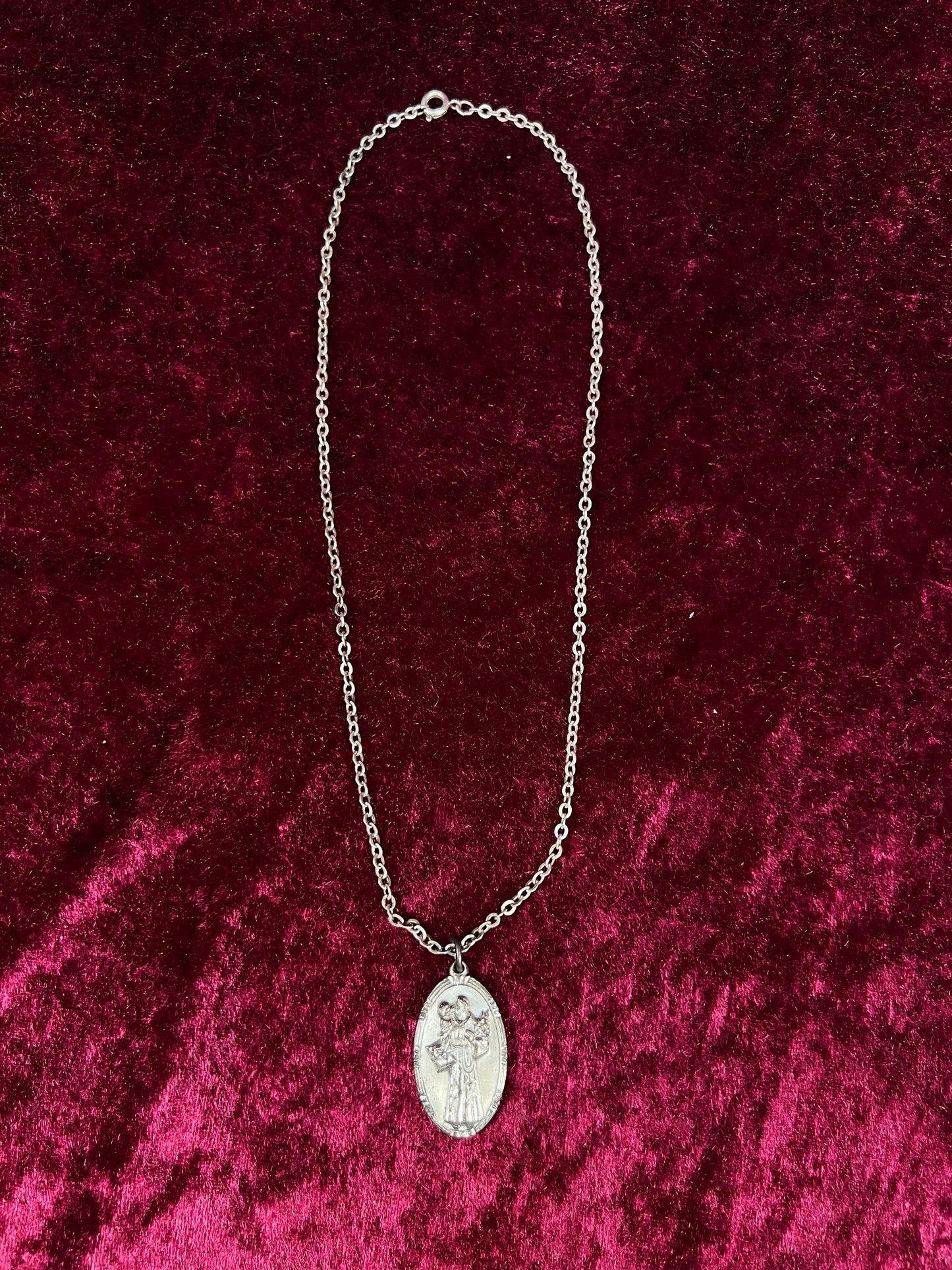 Vintage Sterling Silver Saint Christopher Necklace - Religious Medal Pendant