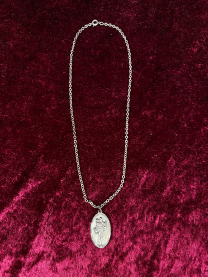 Vintage Sterling Silver Saint Christopher Necklace - Religious Medal Pendant