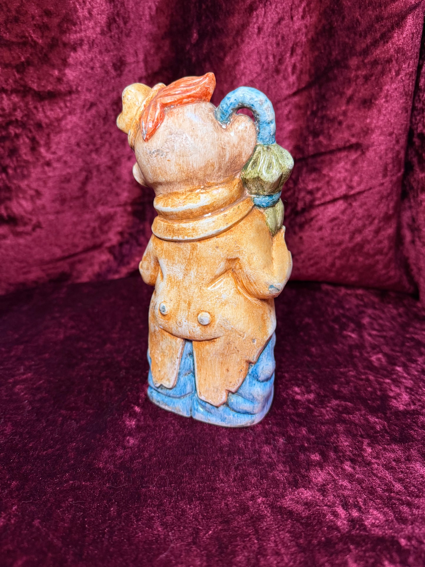 Vintage Clown Art - Whimsical Ceramic Figure - Hobo Clown with Umbrella
