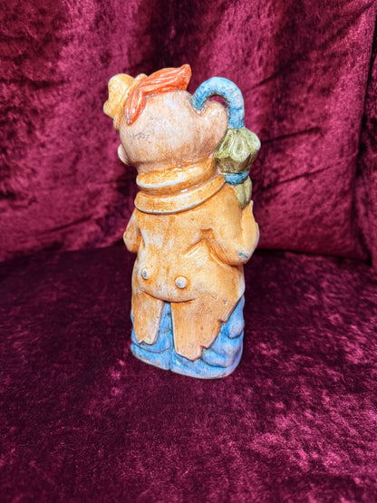 Vintage Clown Art - Whimsical Ceramic Figure - Hobo Clown with Umbrella