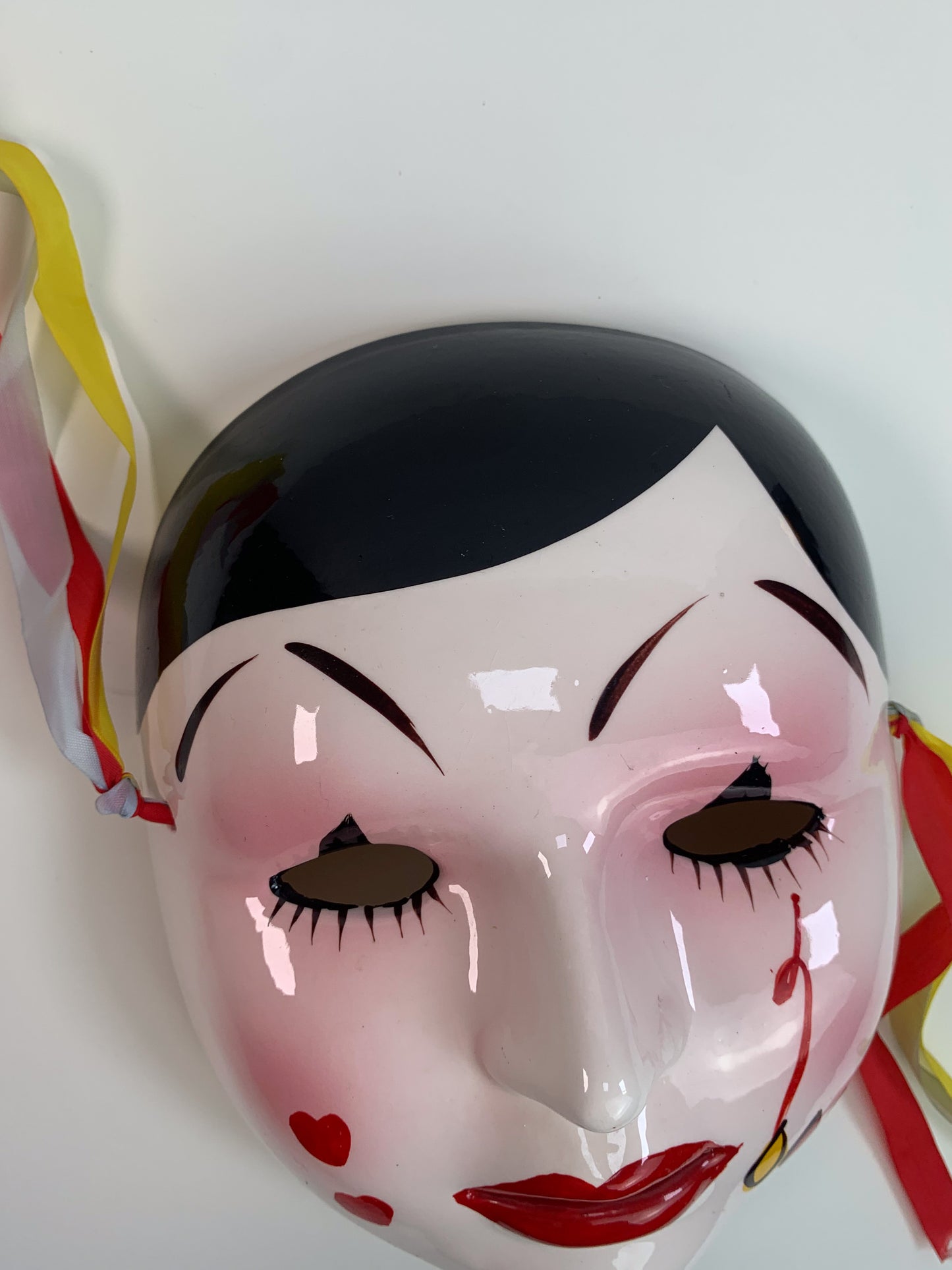 Vintage 1980s Hand Painted Ceramic Pierrot Clown Mask - Heart Tears - Made In Taiwan