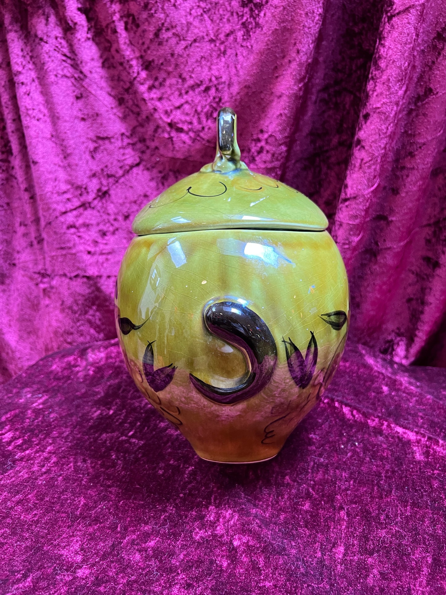 Vintage Kitchen - Ceramic Cookie Jar - Green Grinning Piggy - Los Angeles Pottery