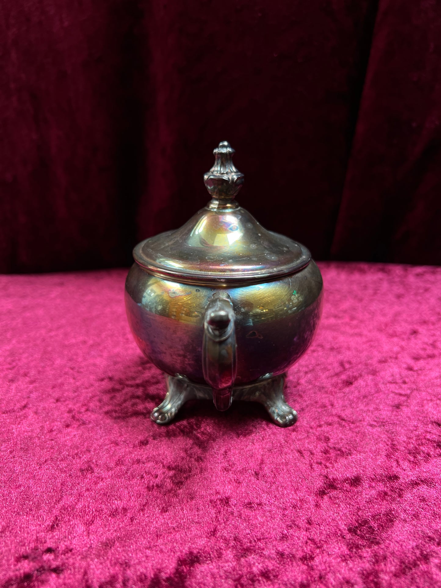 Vintage Silverplate Sugar Bowl - Footed Lidded Trophy Style