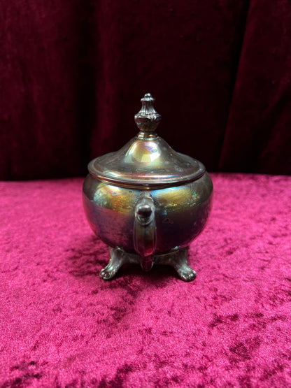 Vintage Silverplate Sugar Bowl - Footed Lidded Trophy Style